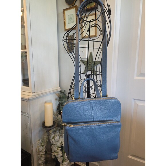 Handmade Italian Pebbled Leather Convertible Backpack Crossbody Slate Blue NWOT - Picture 8 of 10